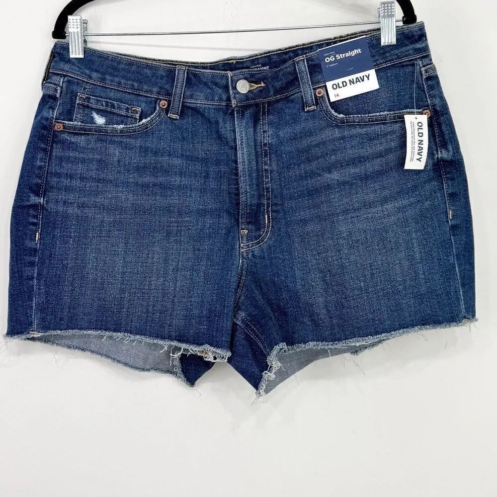 Old Navy OG Straight Secret Smooth Pocket High Rise Mid Wash Denim Shorts NEW